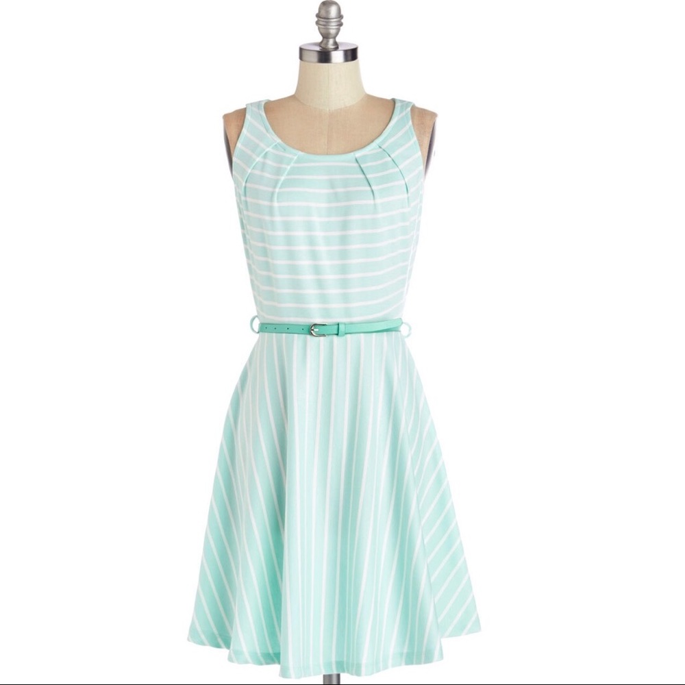 Modcloth Striped Pleated Sun Dress